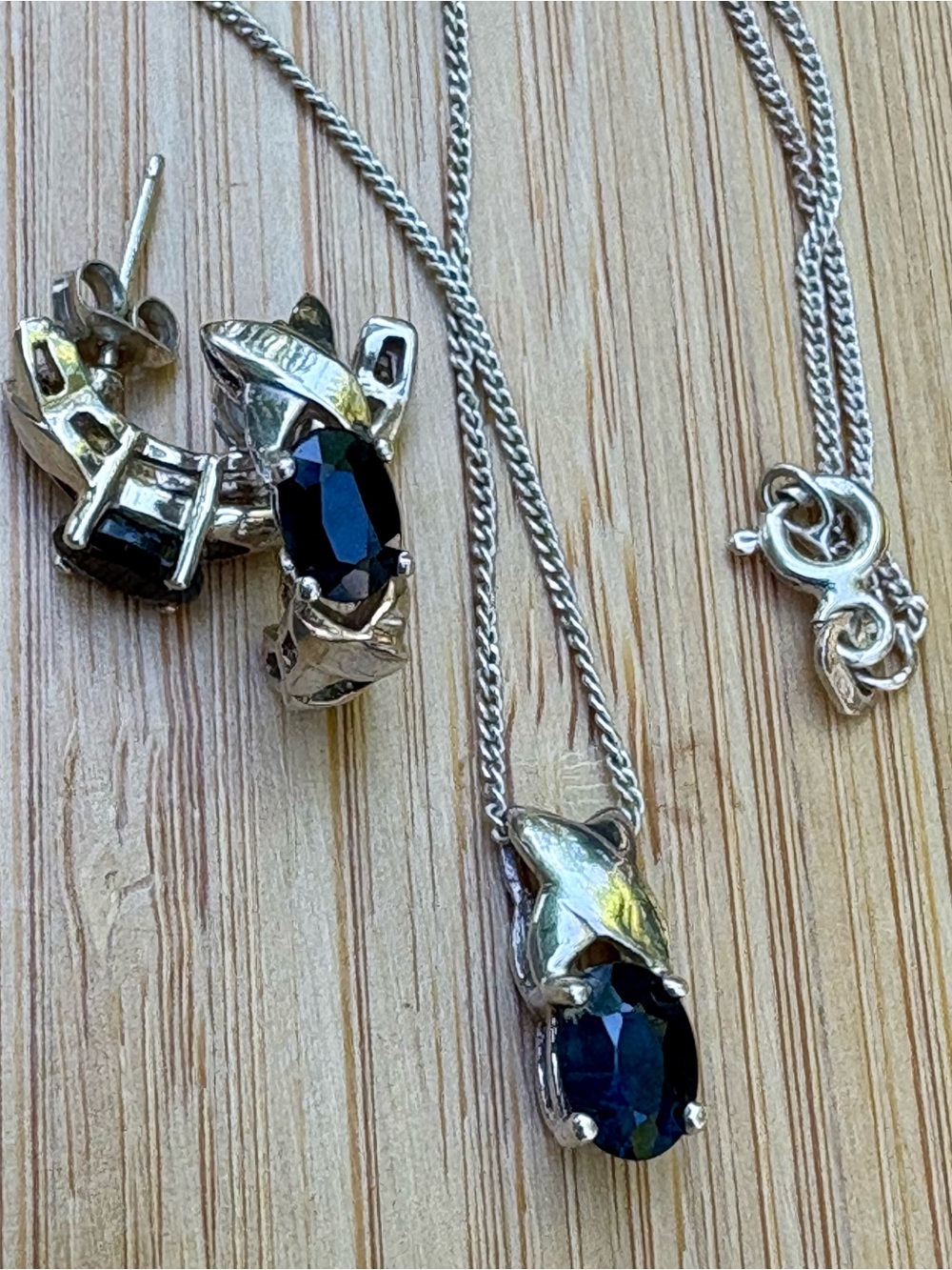 Château d'Argent Vintage 925 Sterling Silver Blue Sapphire Set